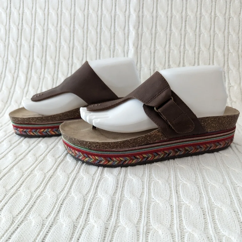 Espadrille Cork Platform‎ Sandals 10 Brown Multi color Thong Sandal rainbow - Picture 2 of 12